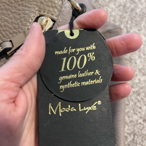 Moda Luxe Taupe Hobo Shoulder Bag Leather Suede Large Slouchy Boho Neutral Purse - Picture 8 of 16